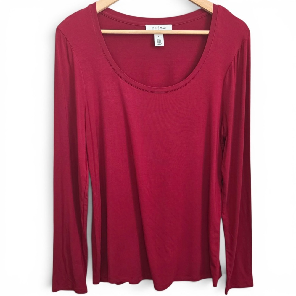 White House Black Market Top Womens Large Burgundy Scoop‎ Neck Long Sleeve